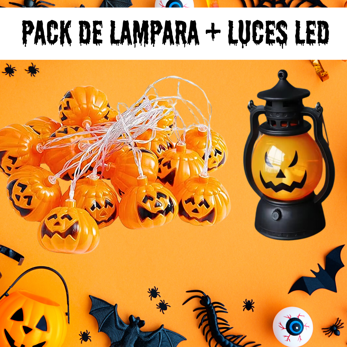 Combo Lampara + Luces LED Calabaza Hallo